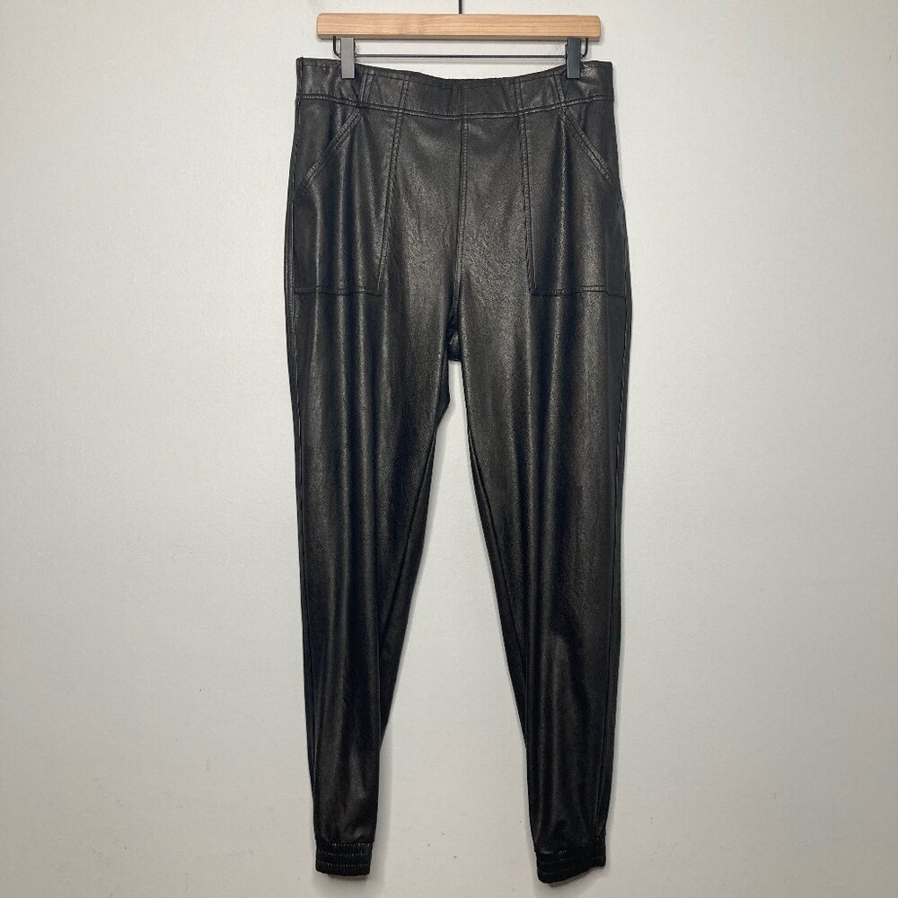 Spanx Pants Womens Large Black Faux Leather Jogger Stretch Sport Edgy Athleisure